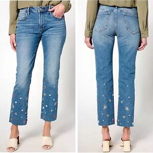 Driftwood Jeans Colette Embroidered Crop Straight Jean Prairie Floral Gold Stud